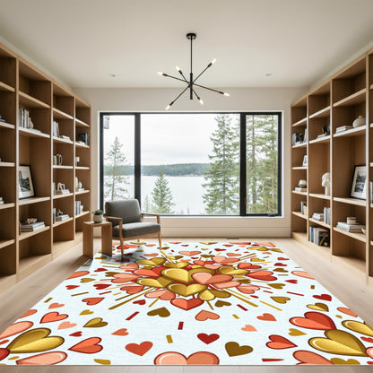 Golden Red Heart Burst Explosion Rug