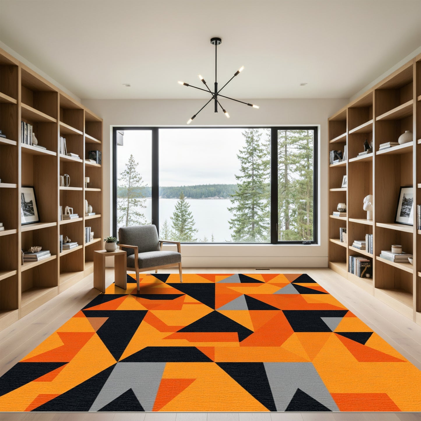 Vivid Orange Geometric Assemblage Rug