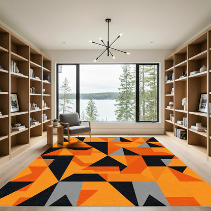 Vivid Orange Geometric Assemblage Rug