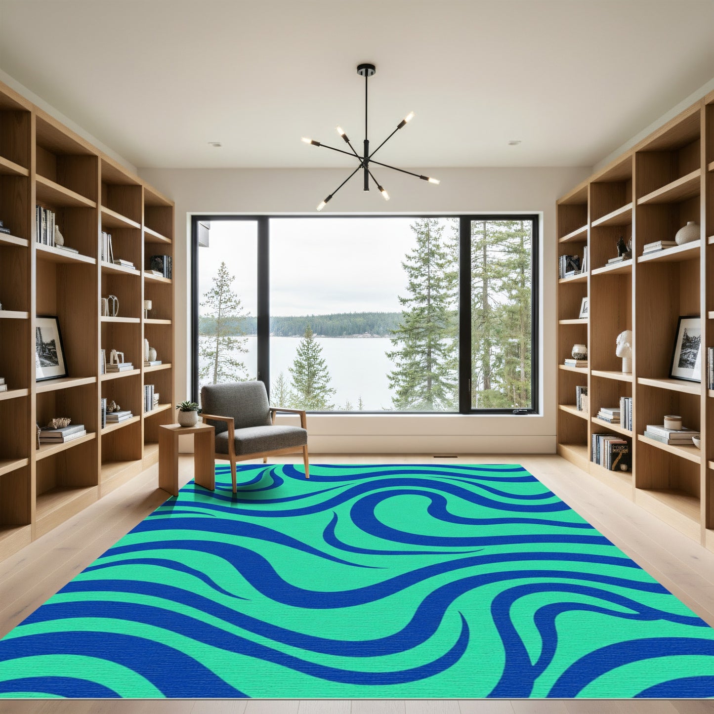Aqua Blue Swirling Waves Rug