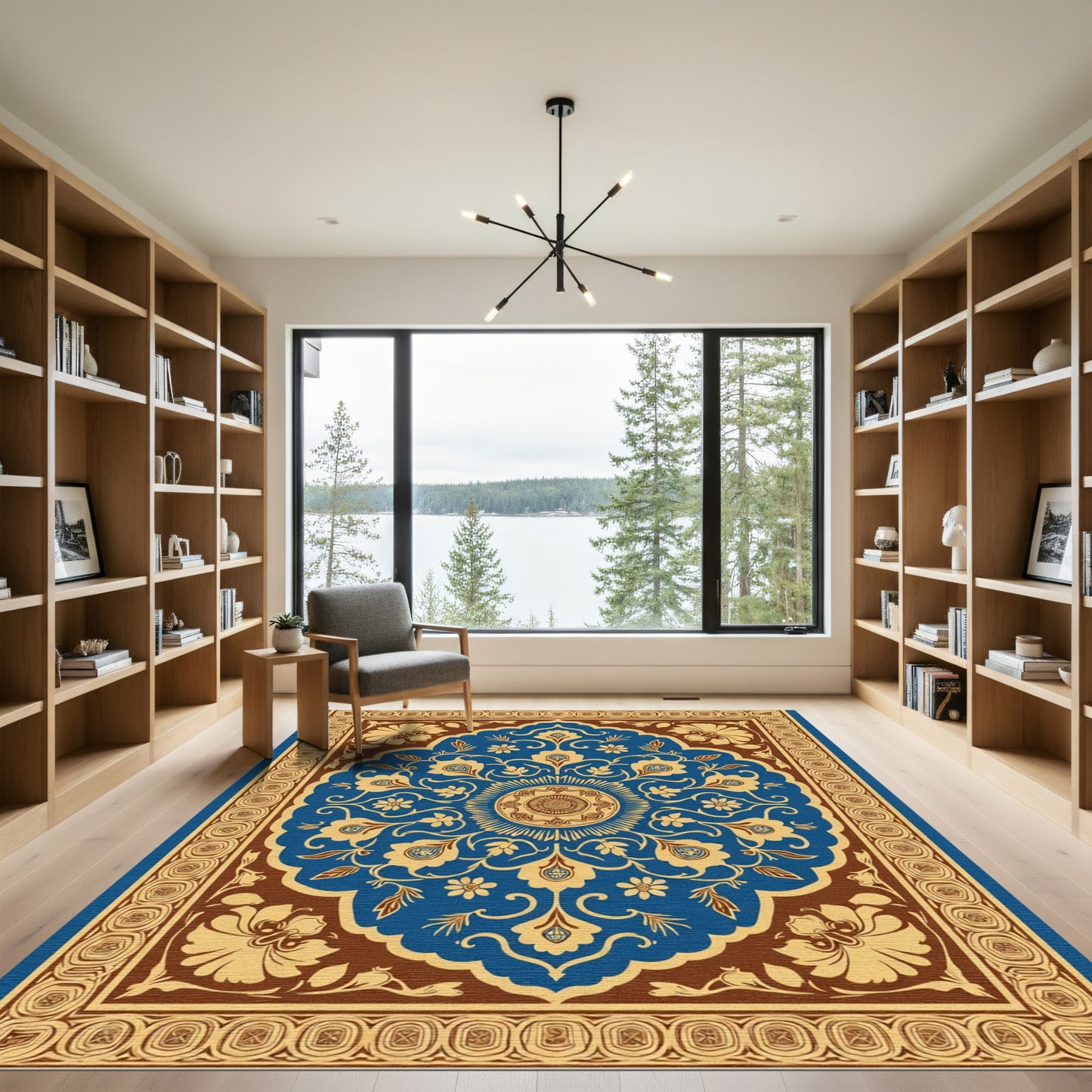Royal Blue Golden Floral Medallion Rug