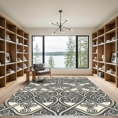 Vintage Gray Elaborate Intertwined Scroll Rug