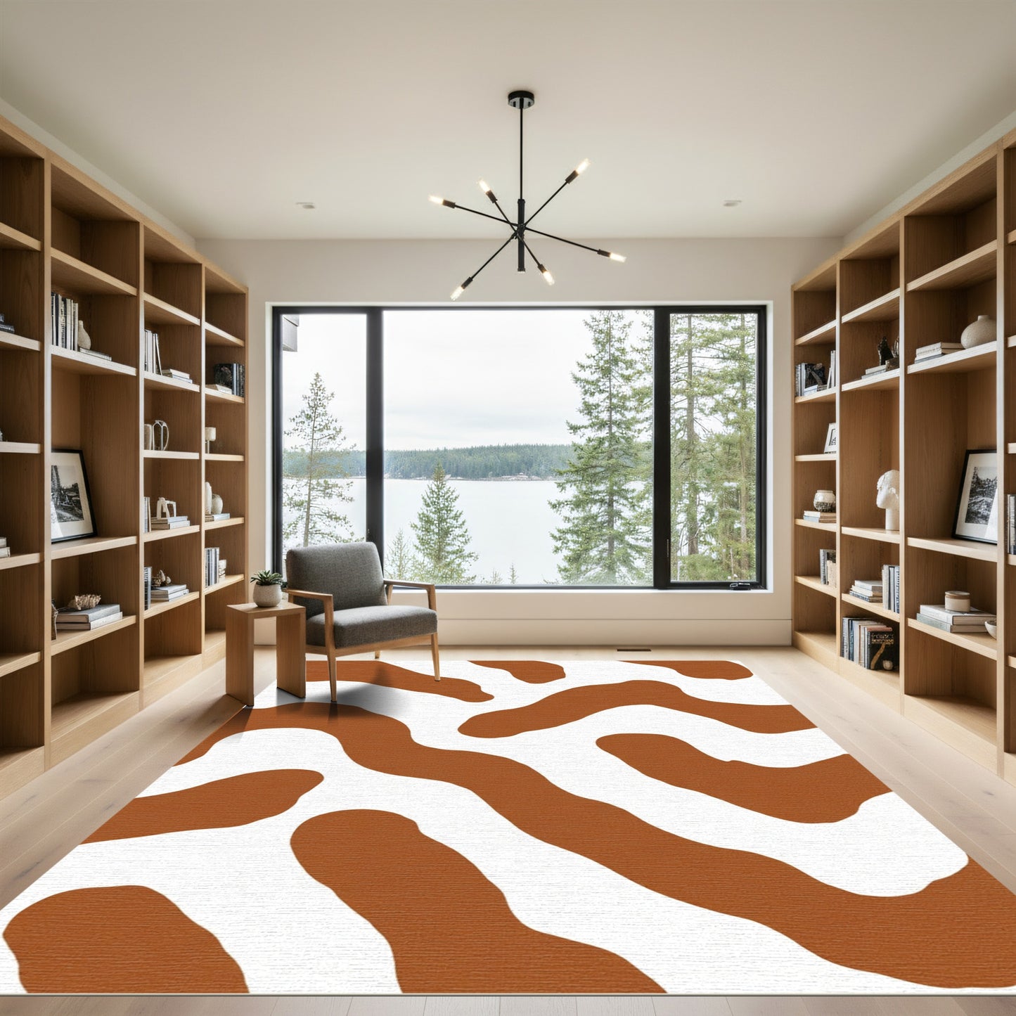 Earthy Brown Wavy Organic Stripes Rug