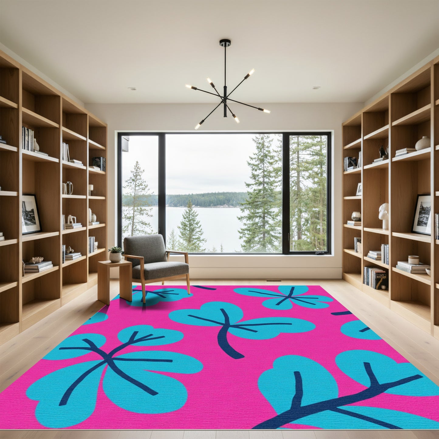 Bright Pink Blue Clover Pattern Rug