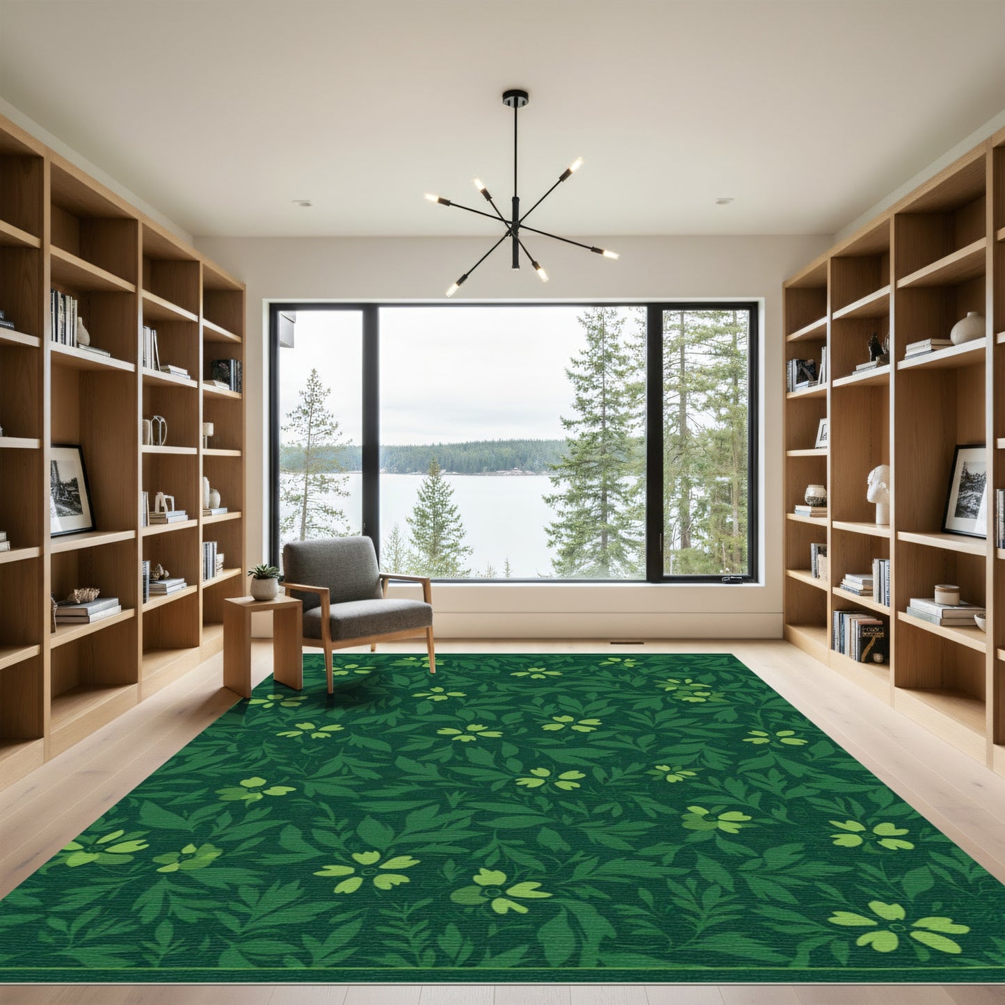 Dark Green Floral Vine Arrangement Rug