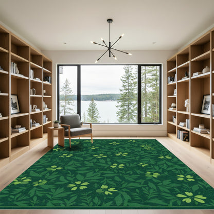 Dark Green Floral Vine Arrangement Rug