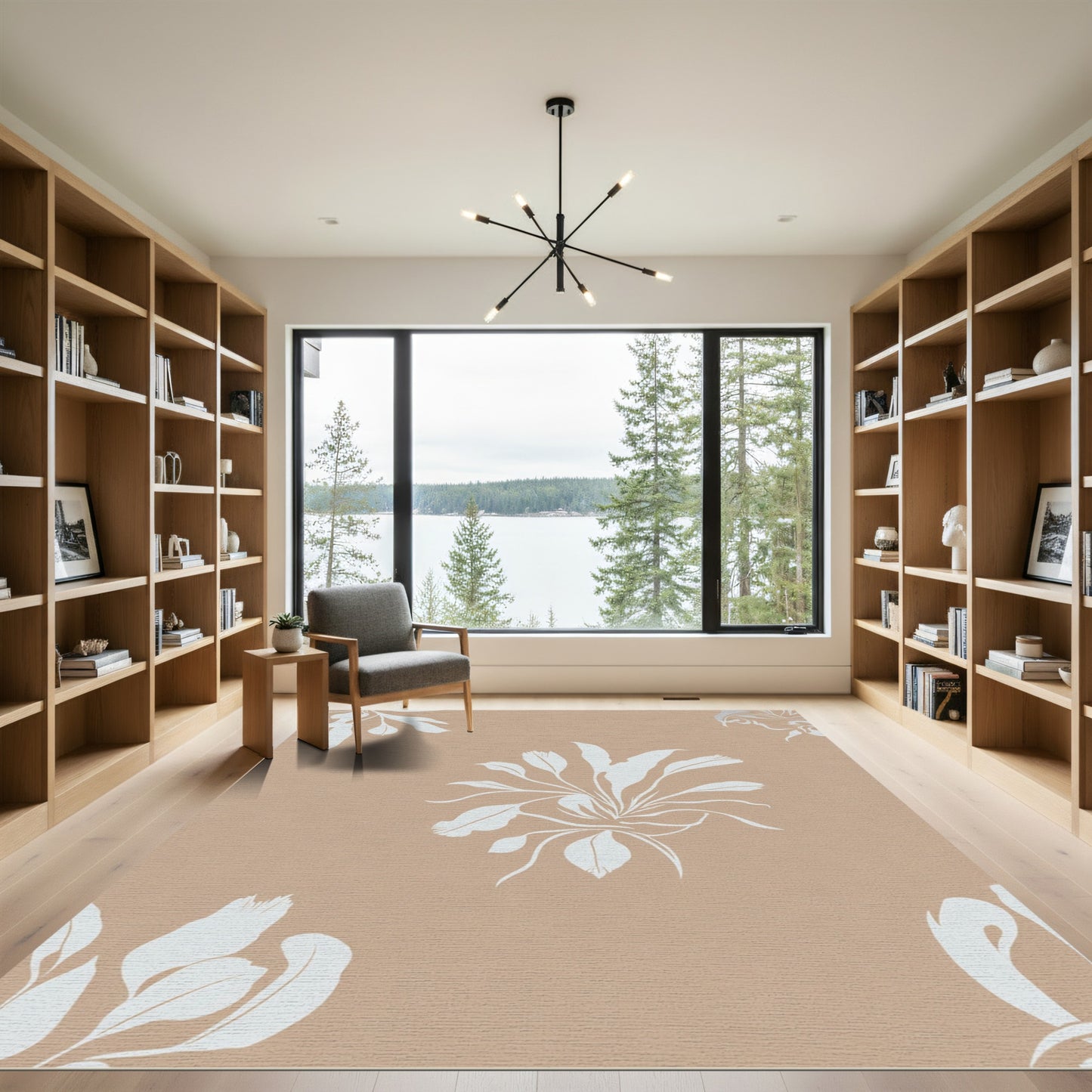 Terracotta White Floral Branch Arrangement Rug