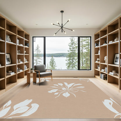 Terracotta White Floral Branch Arrangement Rug