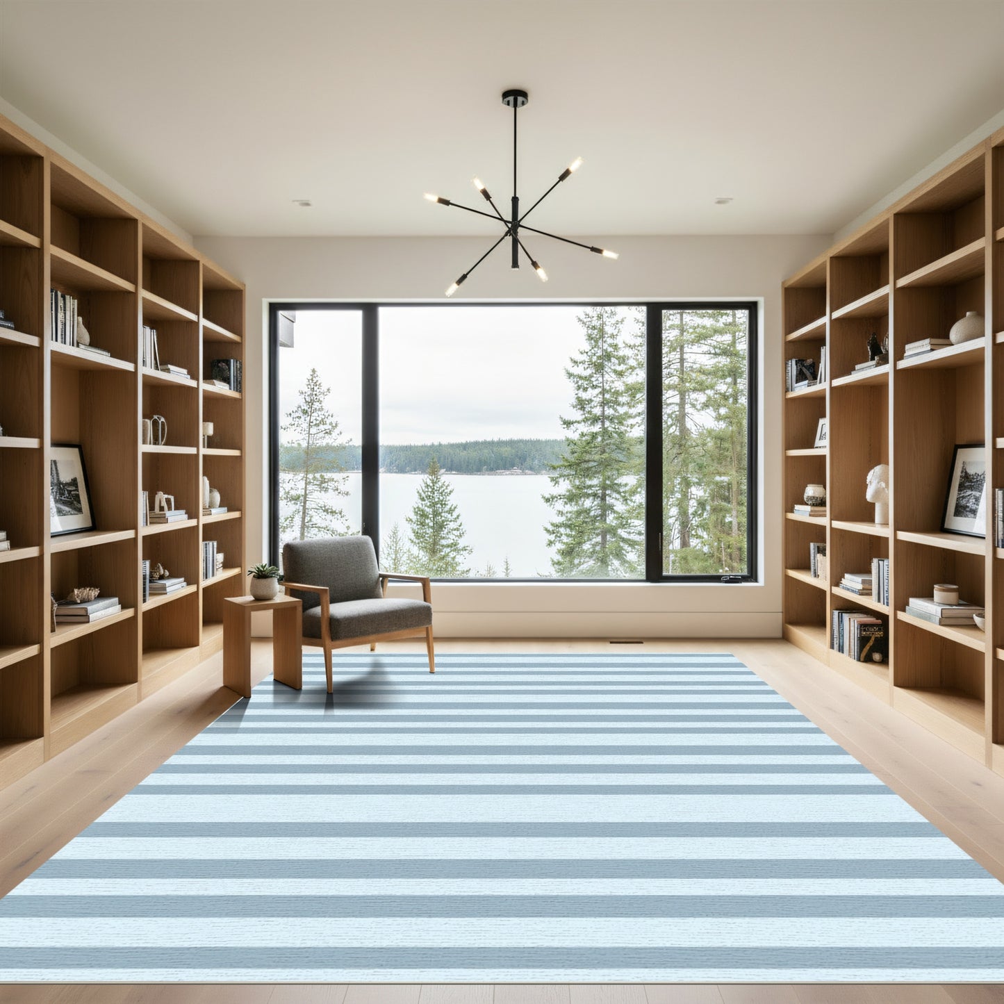 Gentle Sky Blue Horizontal Stripe Rug