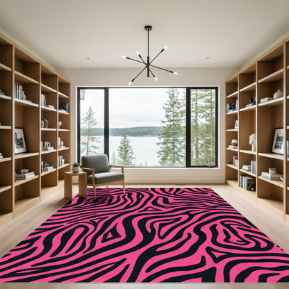 Vibrant Pink Black Animal Stripes Rug