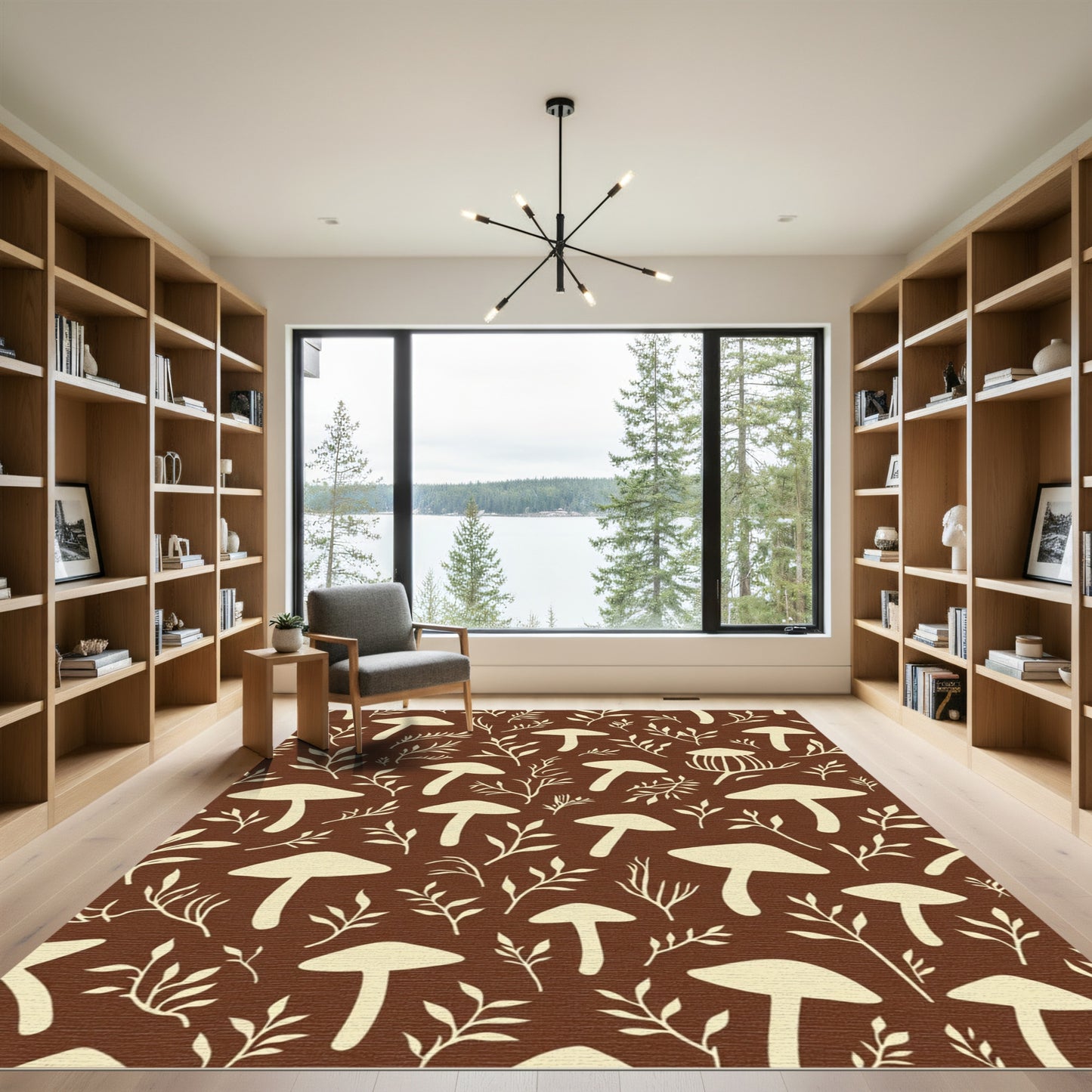 Brown Cream Mushroom Folk Art Rug