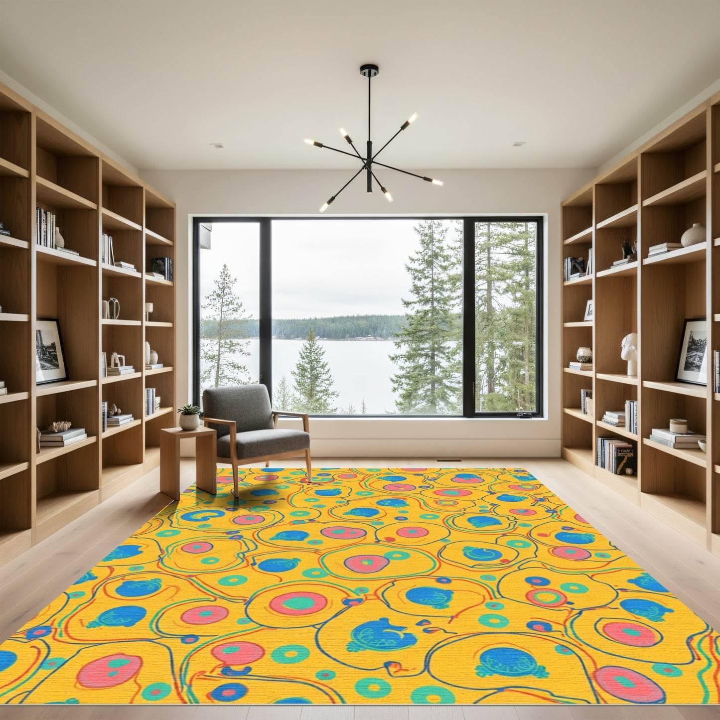 Vibrant Yellow Organic Cell Composition Rug