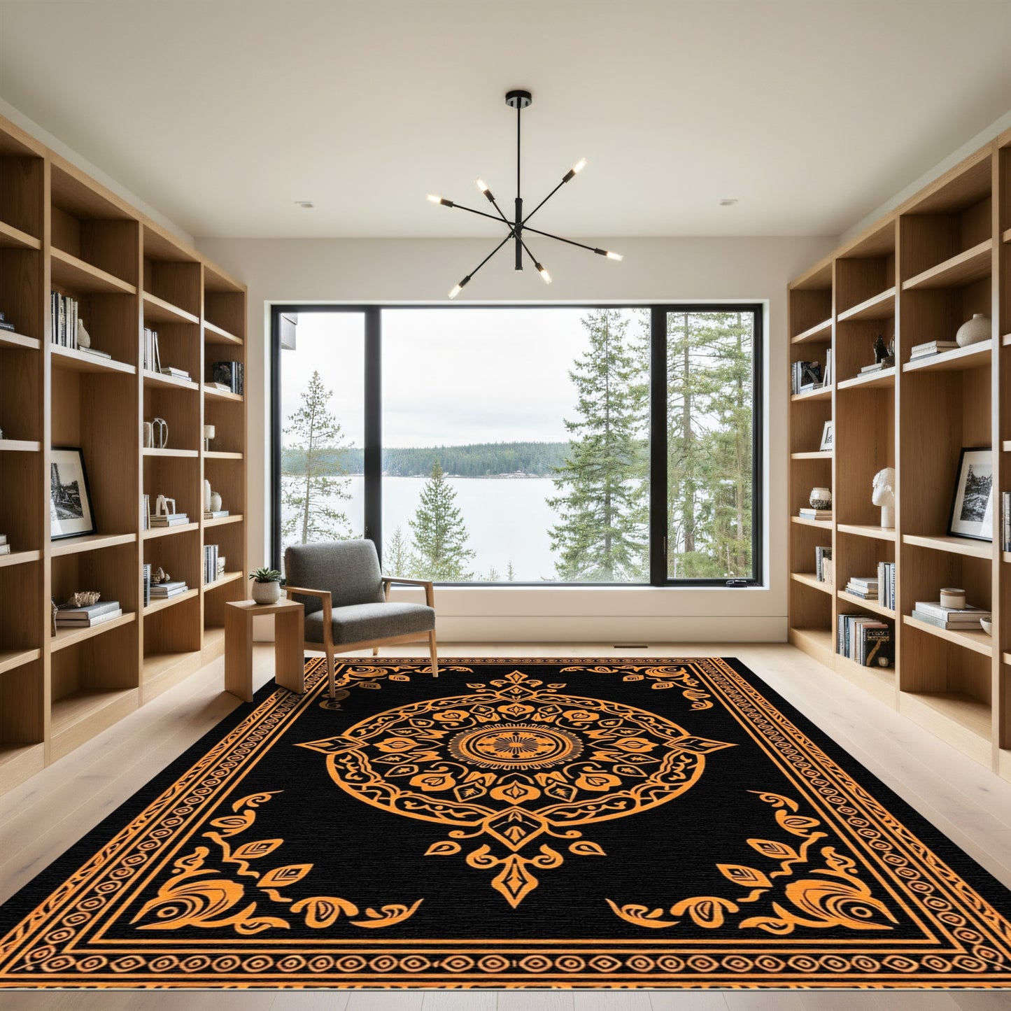 Orange Floral Medallion Frame Rug