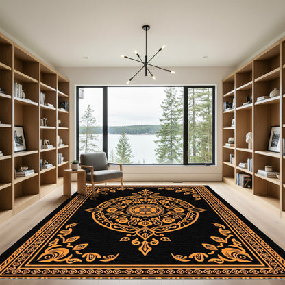 Orange Floral Medallion Frame Rug