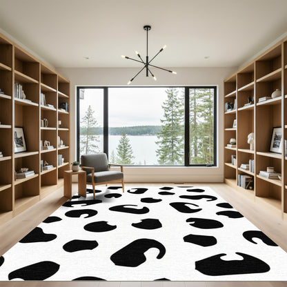 Black White Spots Abstract Rug