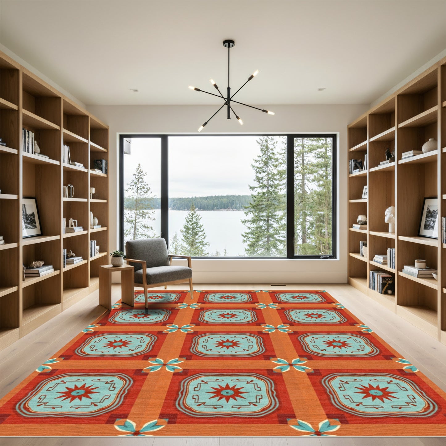 Terracotta Blue Starburst Tile Composition Rug