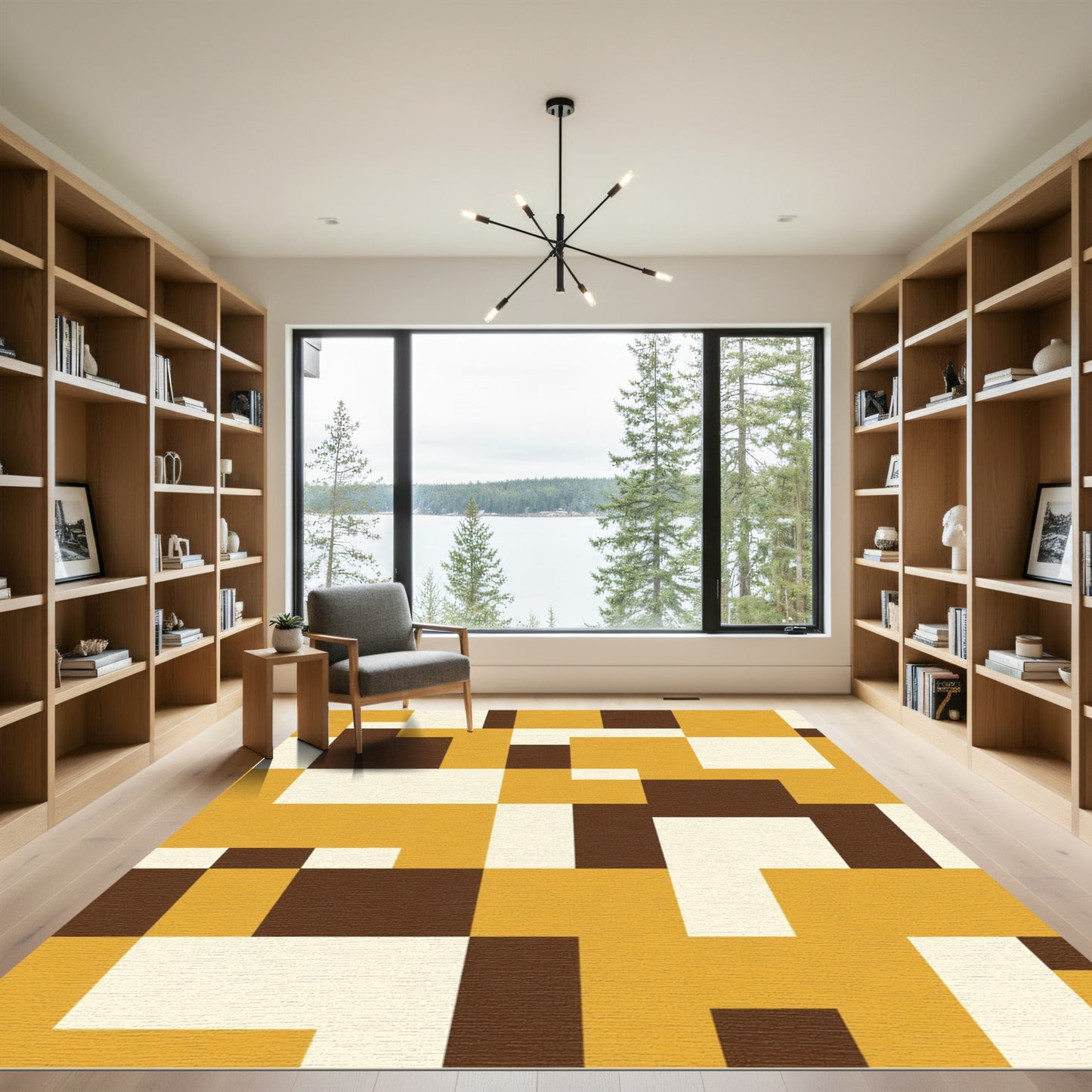 Modern Geometric Ochre Brown Rug
