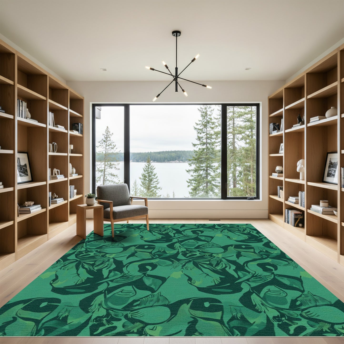 Deep Emerald Abstract Foliage Pattern Rug