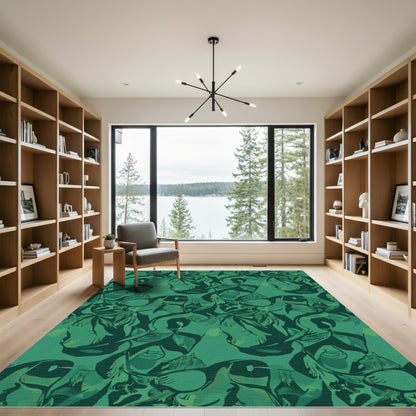 Deep Emerald Abstract Foliage Pattern Rug