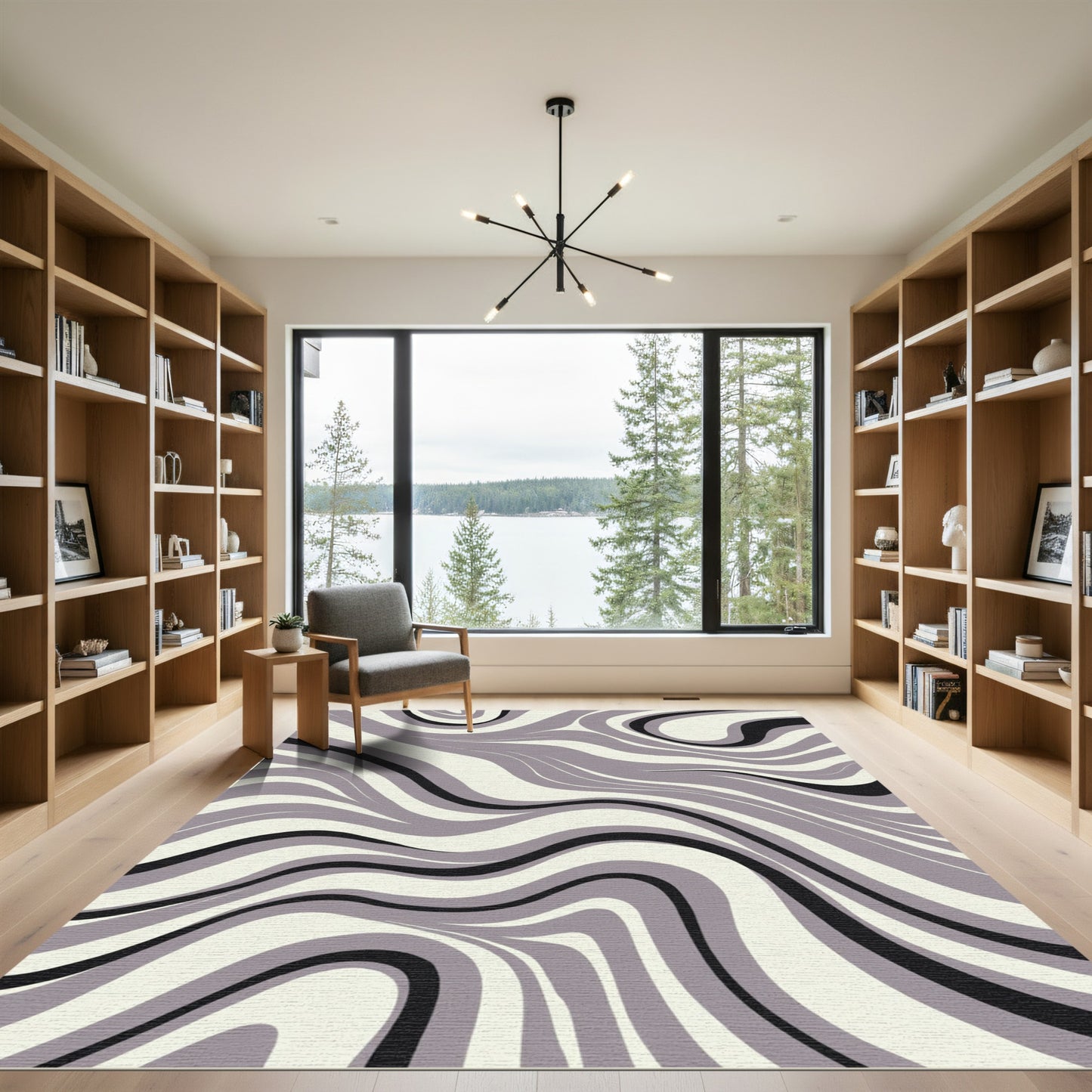 Gray White Black Swirling Lines Rug