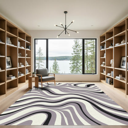 Gray White Black Swirling Lines Rug
