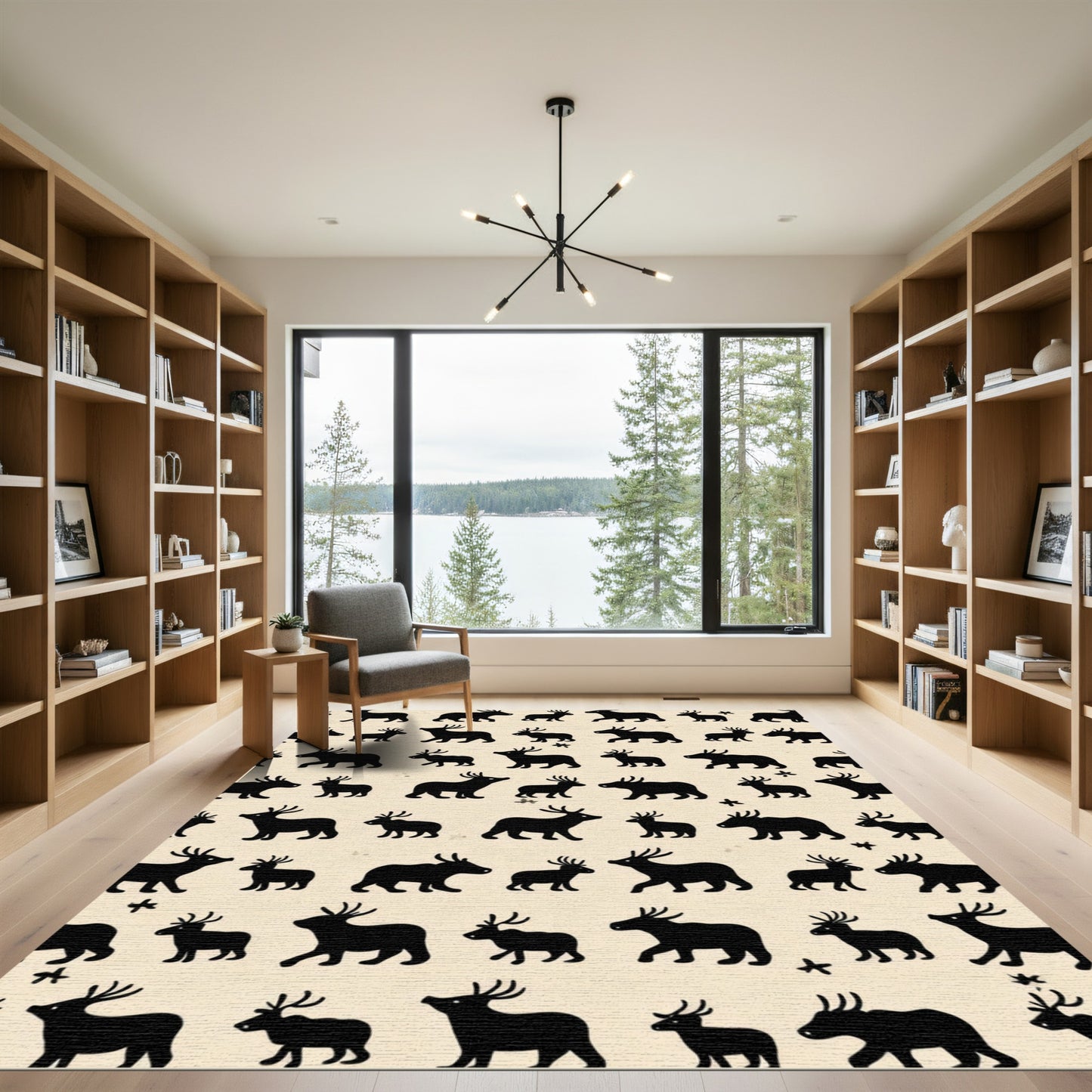 Black Herd Stags and Fawns Rug