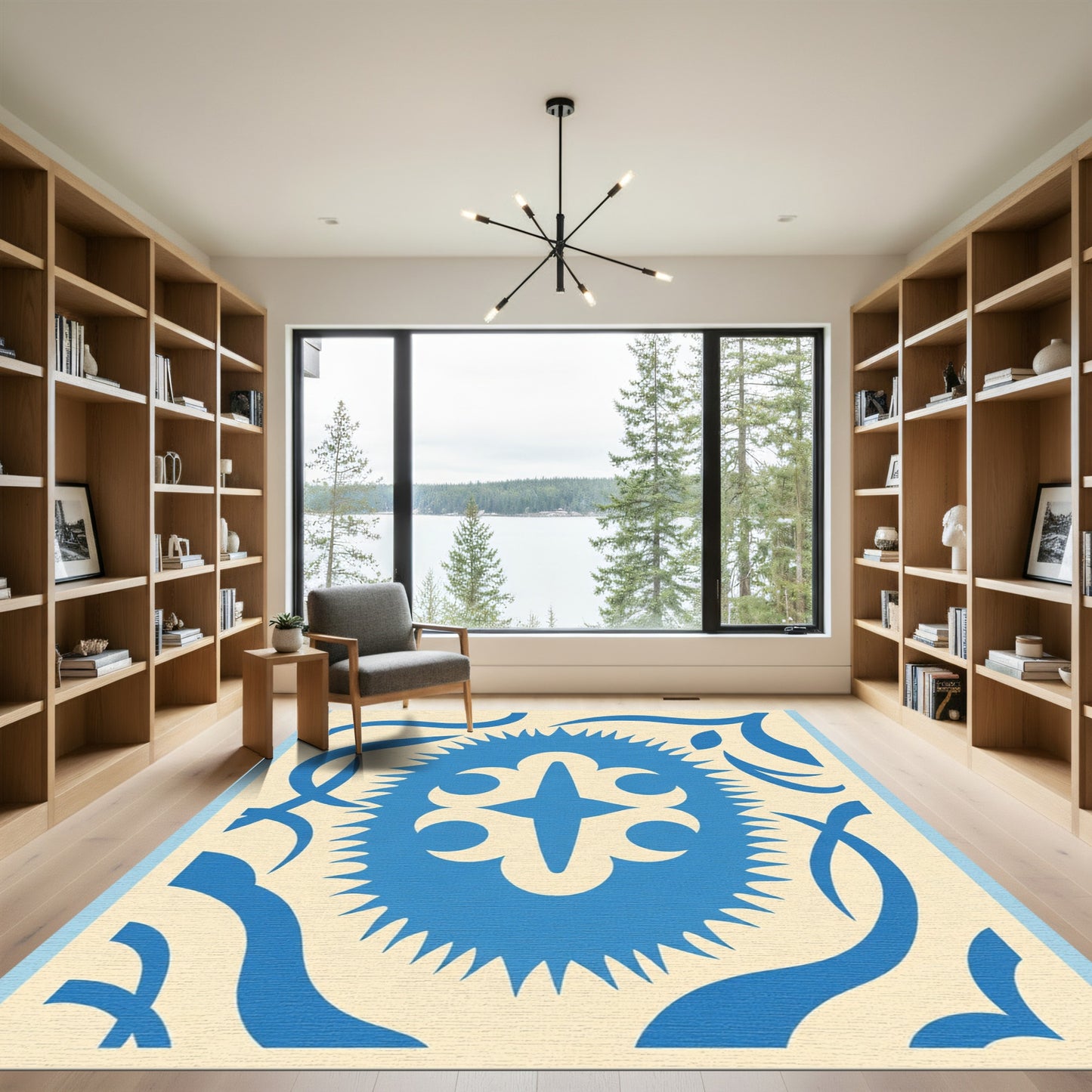Blue Ivory Stylized Floral Medallion Rug