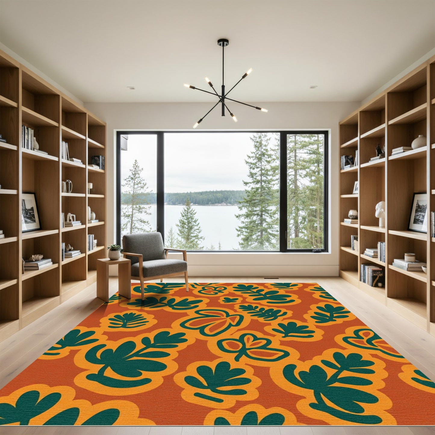 Orange Teal Botanical Abstract Shapes Rug