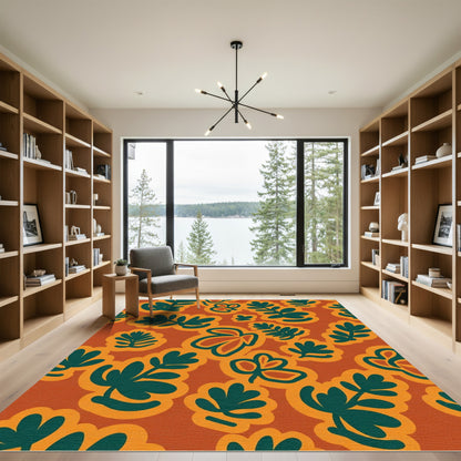 Orange Teal Botanical Abstract Shapes Rug