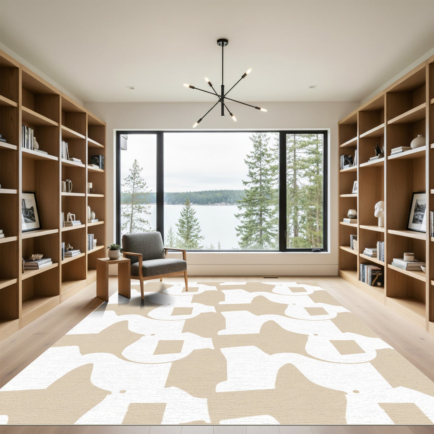 Cream White Abstract Organic Forms Rug