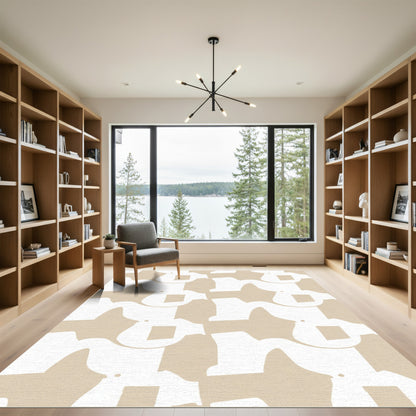Cream White Abstract Organic Forms Rug