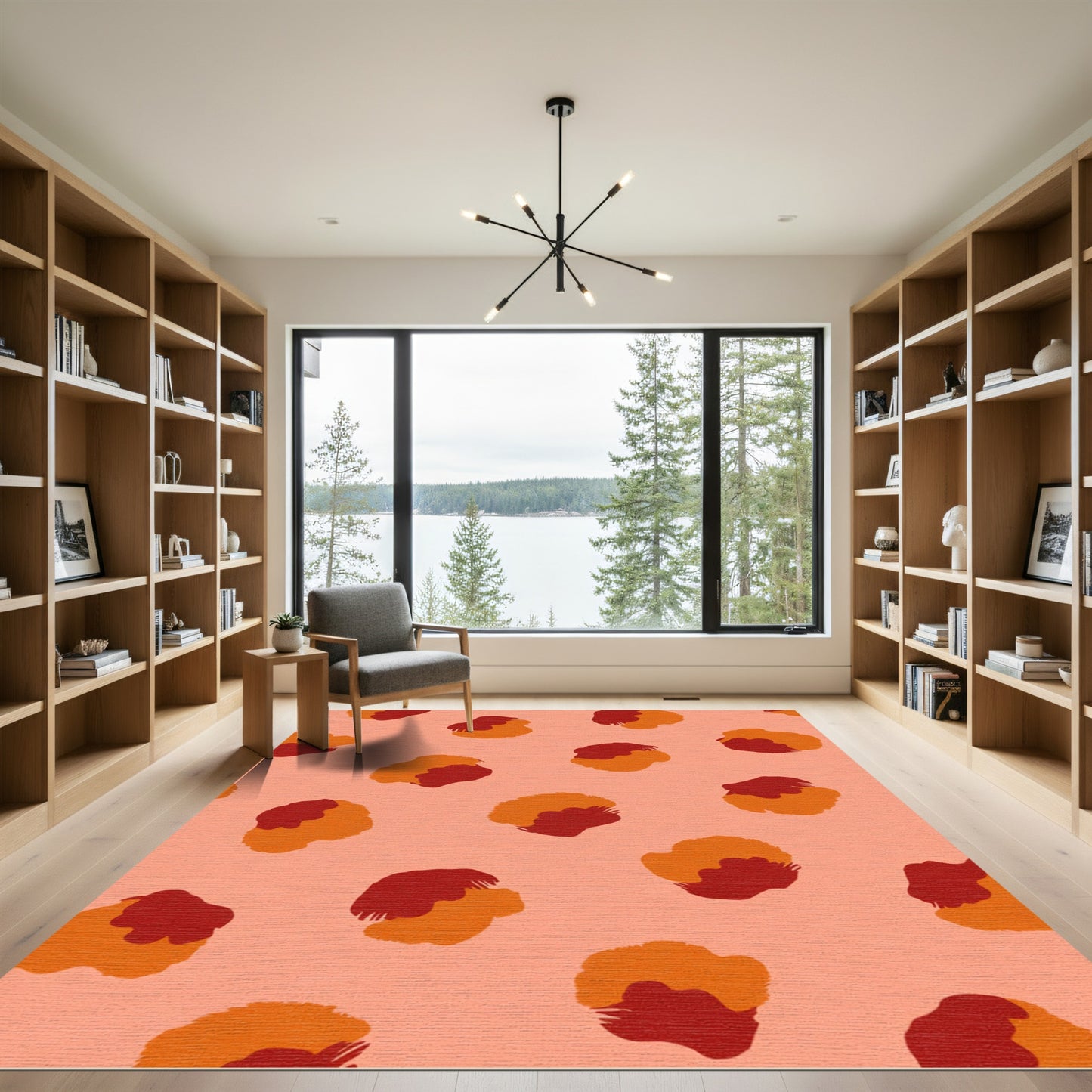 Coral Orange Abstract Spots Rug