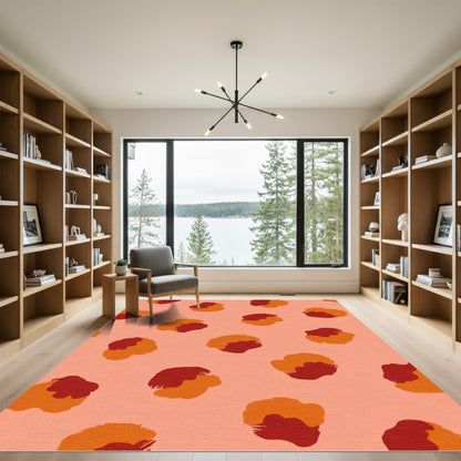 Coral Orange Abstract Spots Rug