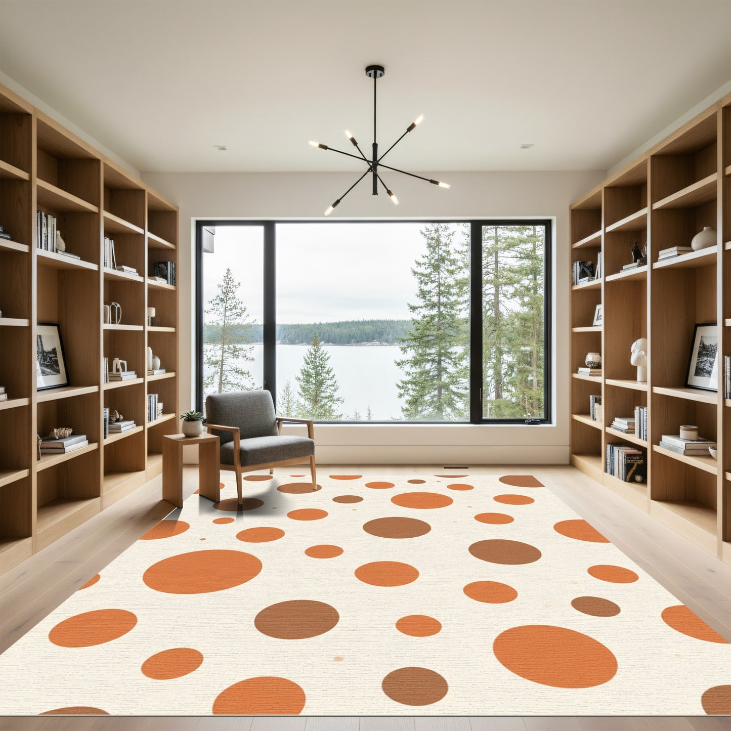 Cream Orange Brown Polka Dots Rug