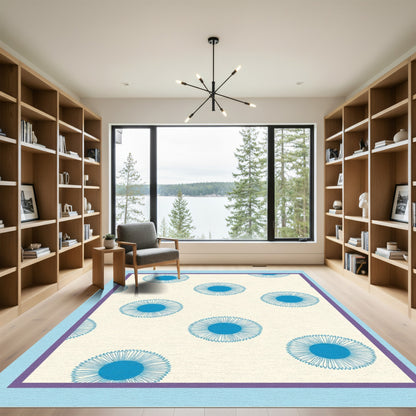 Cream Blue Sunburst Repeat Rug