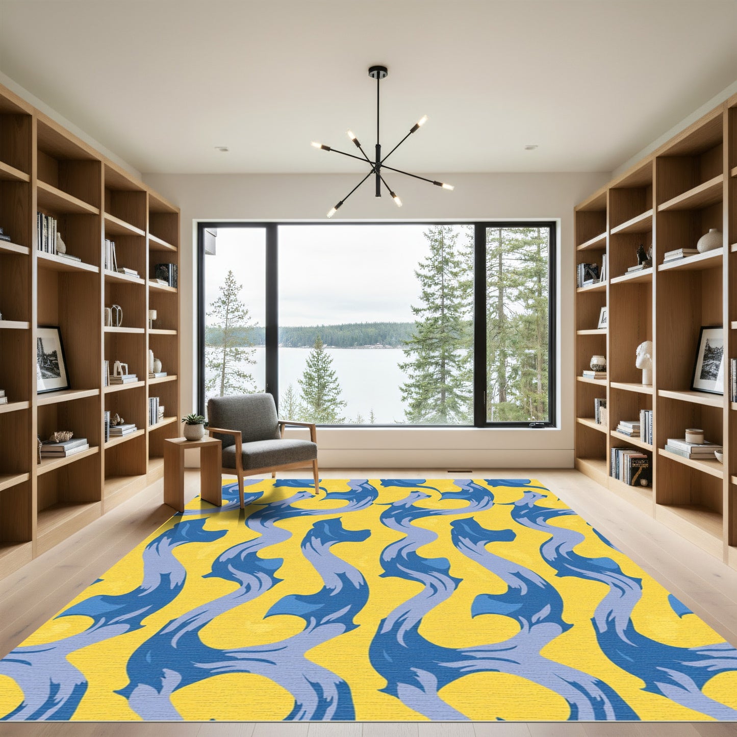 Vibrant Yellow Blue Flowing Curves Rug