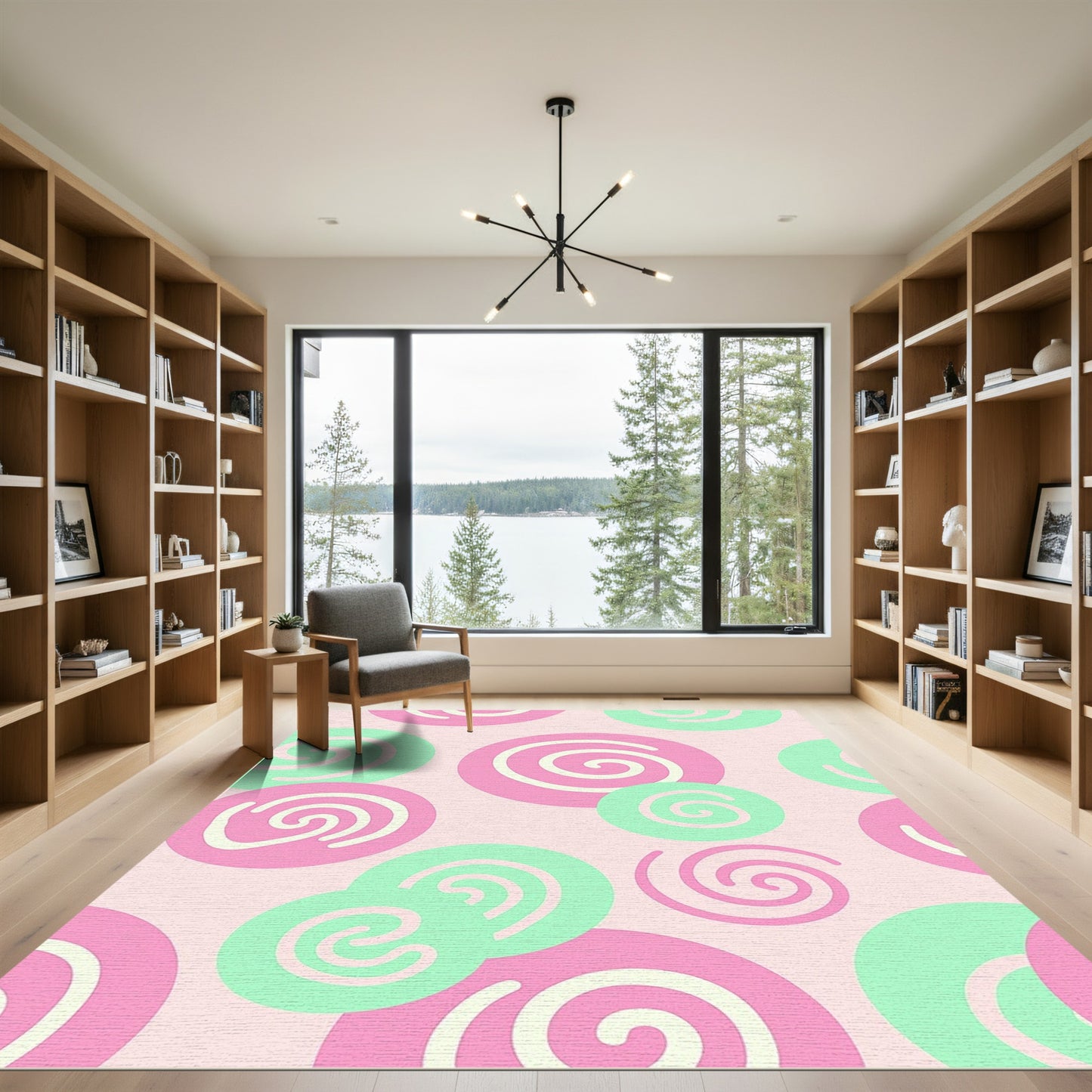 Pastel Pink Mint Swirl Circles Rug