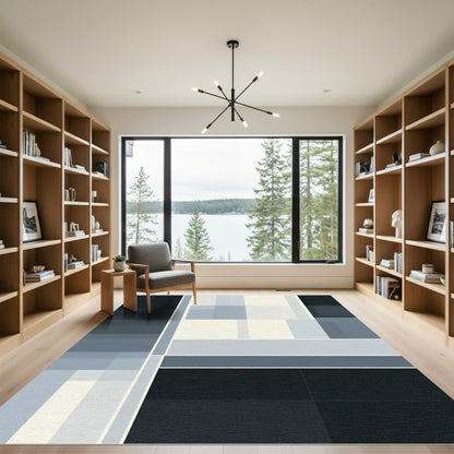 Cool Toned Geometric Blocks Rug