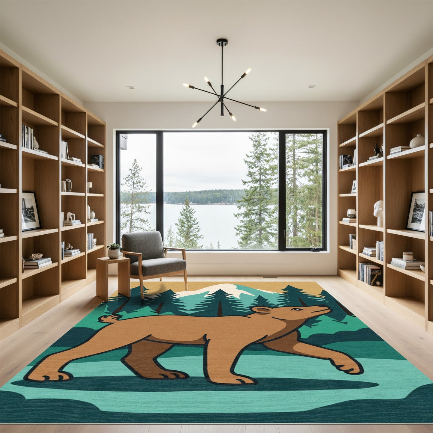 Brown Bear Forest Mountain Landscape Rug