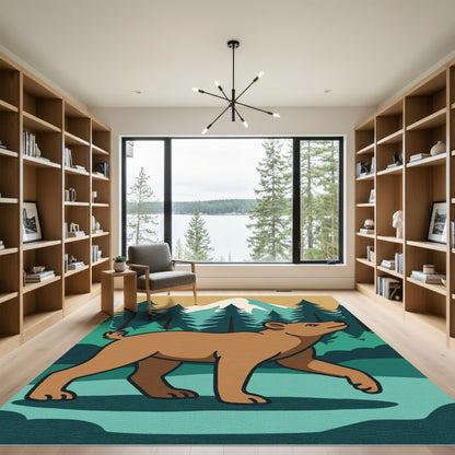 Brown Bear Forest Mountain Landscape Rug