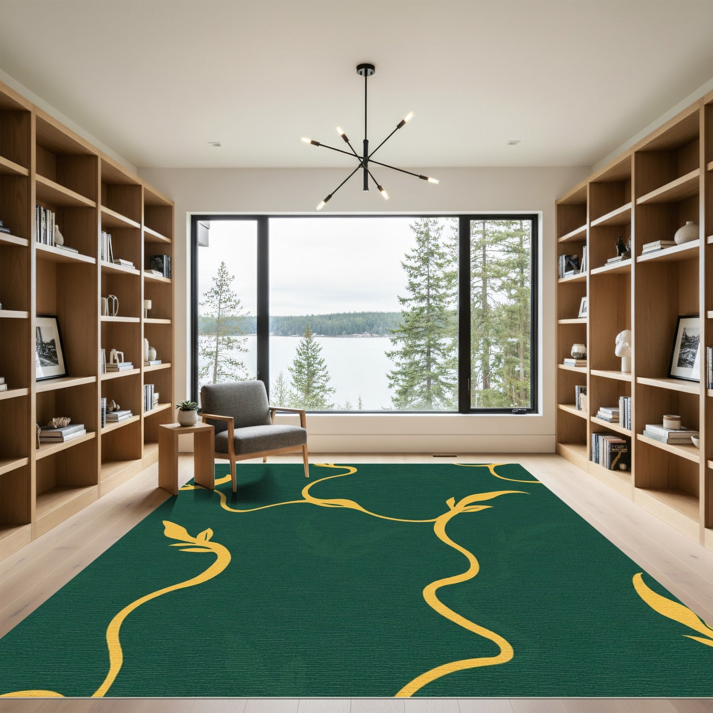 Golden Vine Swirls Deep Emerald Rug