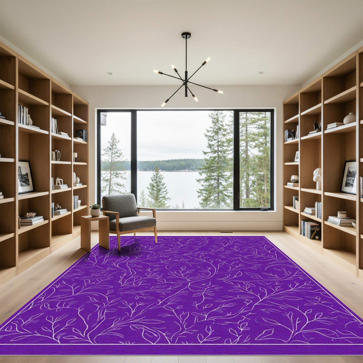 Vibrant Purple White Vine Abstract Rug
