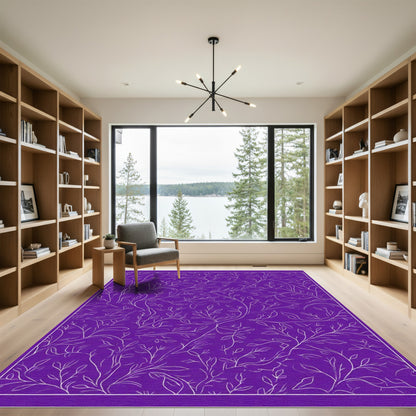 Vibrant Purple White Vine Abstract Rug