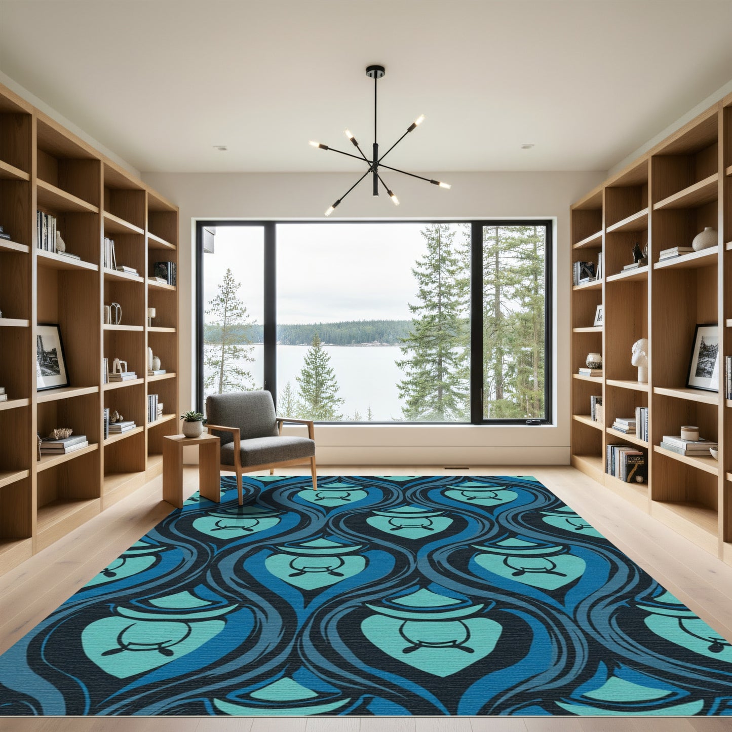 Dark Teal Blue Flowing Lantern Rug
