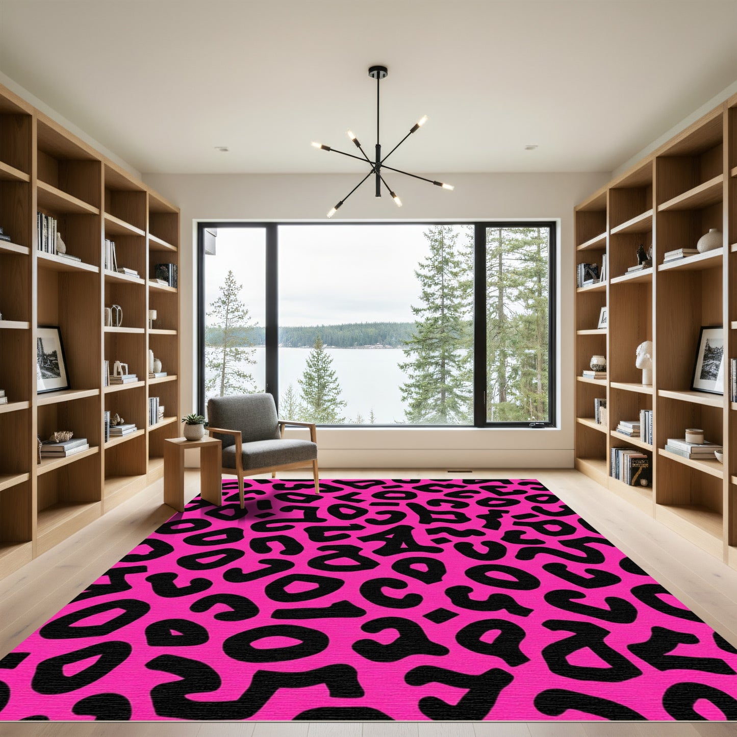Hot Pink Black Abstract Spots Rug