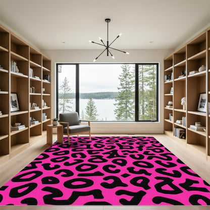 Hot Pink Black Abstract Spots Rug