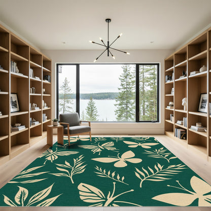 Cream Butterfly Foliage Scene Rug