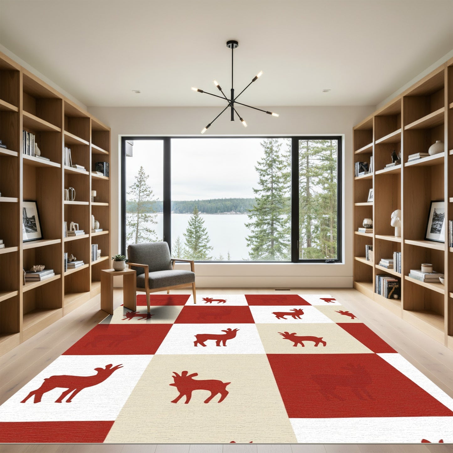 Red and Cream Checkerboard Deer Rug