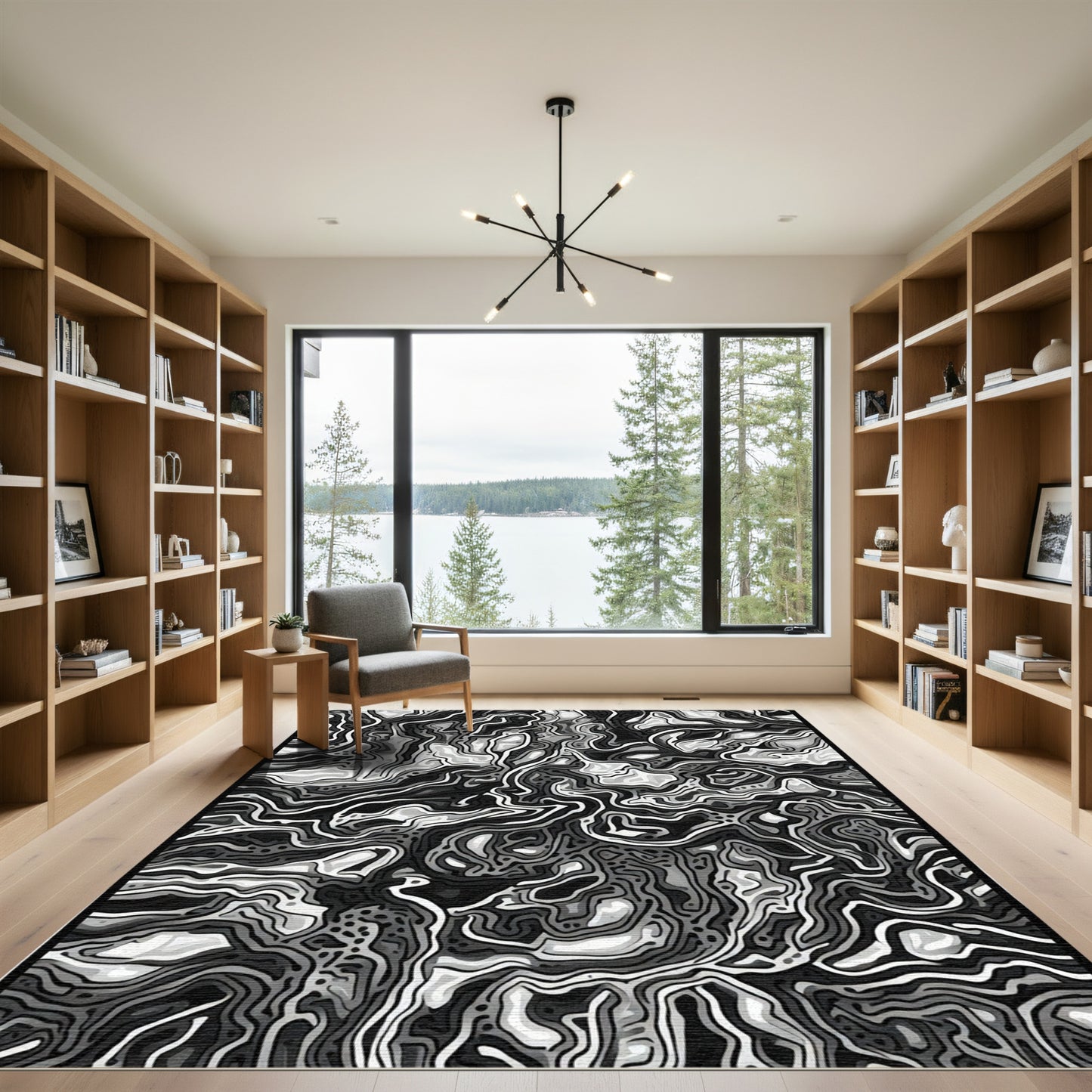 Monochromatic Organic Contour Lines Rug