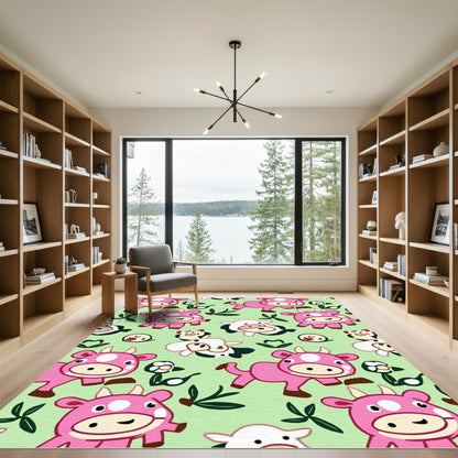 Cute Pink Cow Garden Pattern Rug